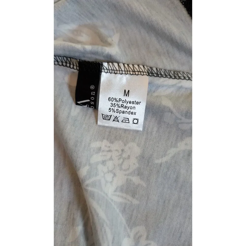 Micoson Crew Neck Sleeveless Floral Black/White Blouse Size M